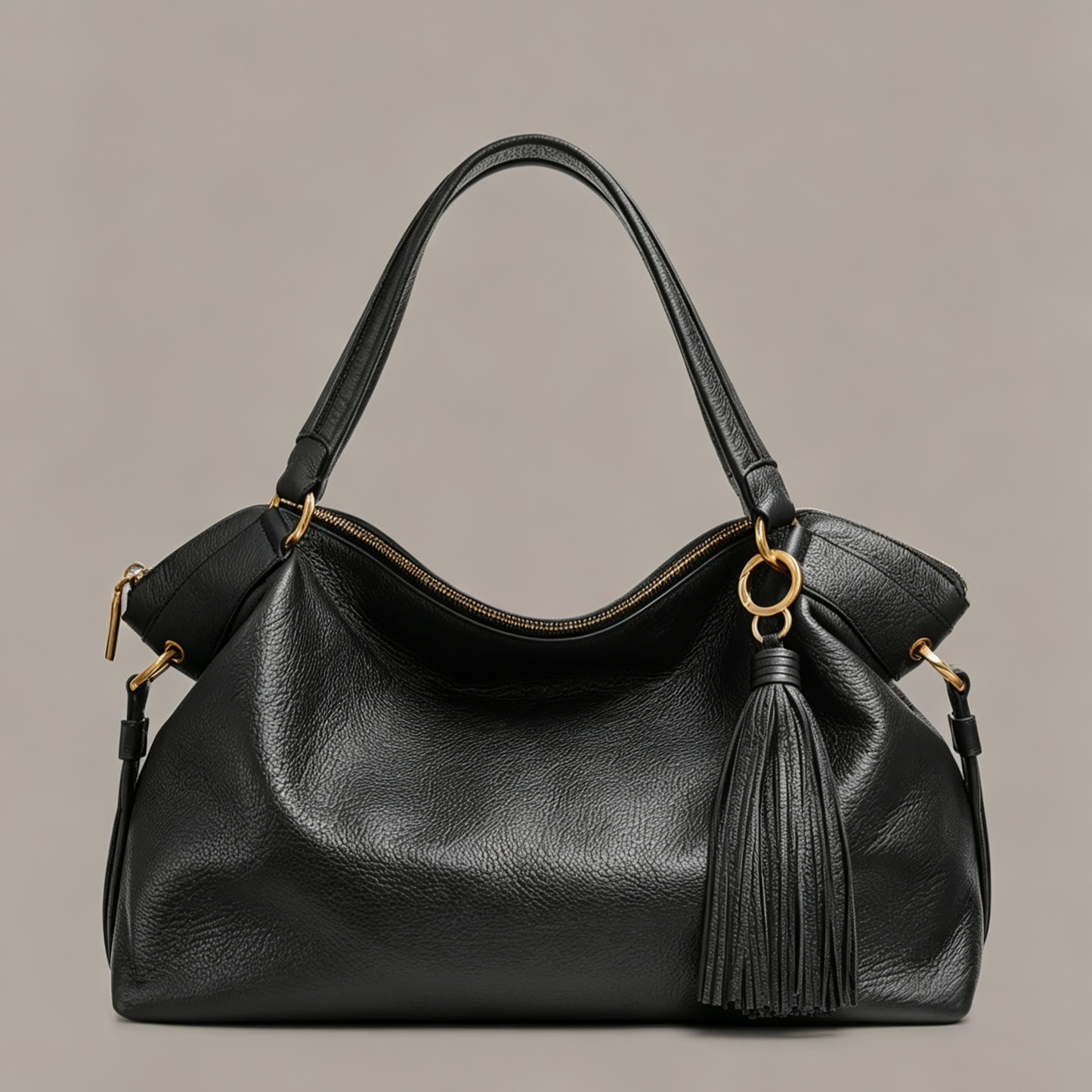 Weiche Hobo-Tasche mit Quasten-Detail und Doppelgriffen